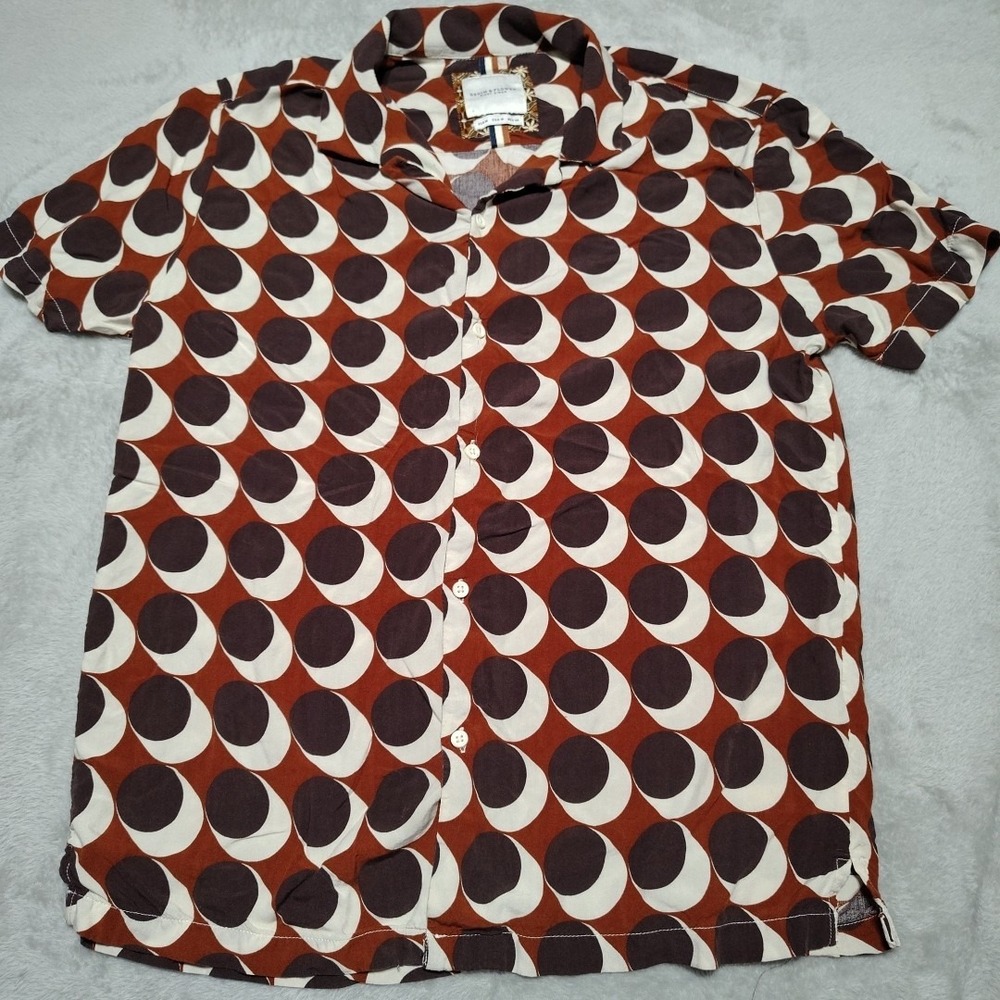 Denim & Flower Ricky Singh Shirt Men‎ M Brown Graphic Viscose Lightweight Travel